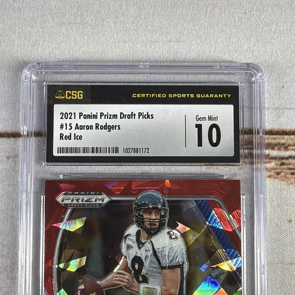2021 Panini Prizm Draft Picks Aaron Rodgers #15 Red Ice CSG 10 Cert 1027881172